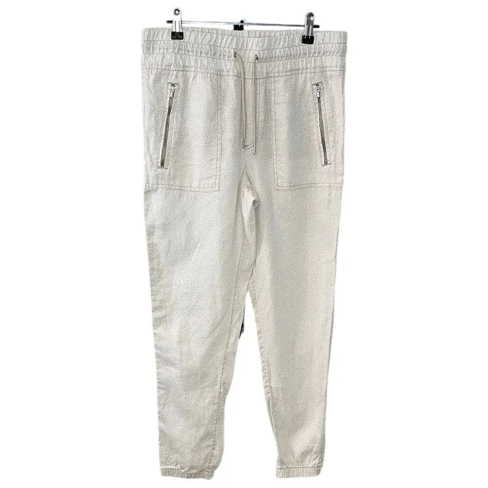 Athleta Cabo Linen Jogger Size 6 Animal Print 100% Linen Tie Waist